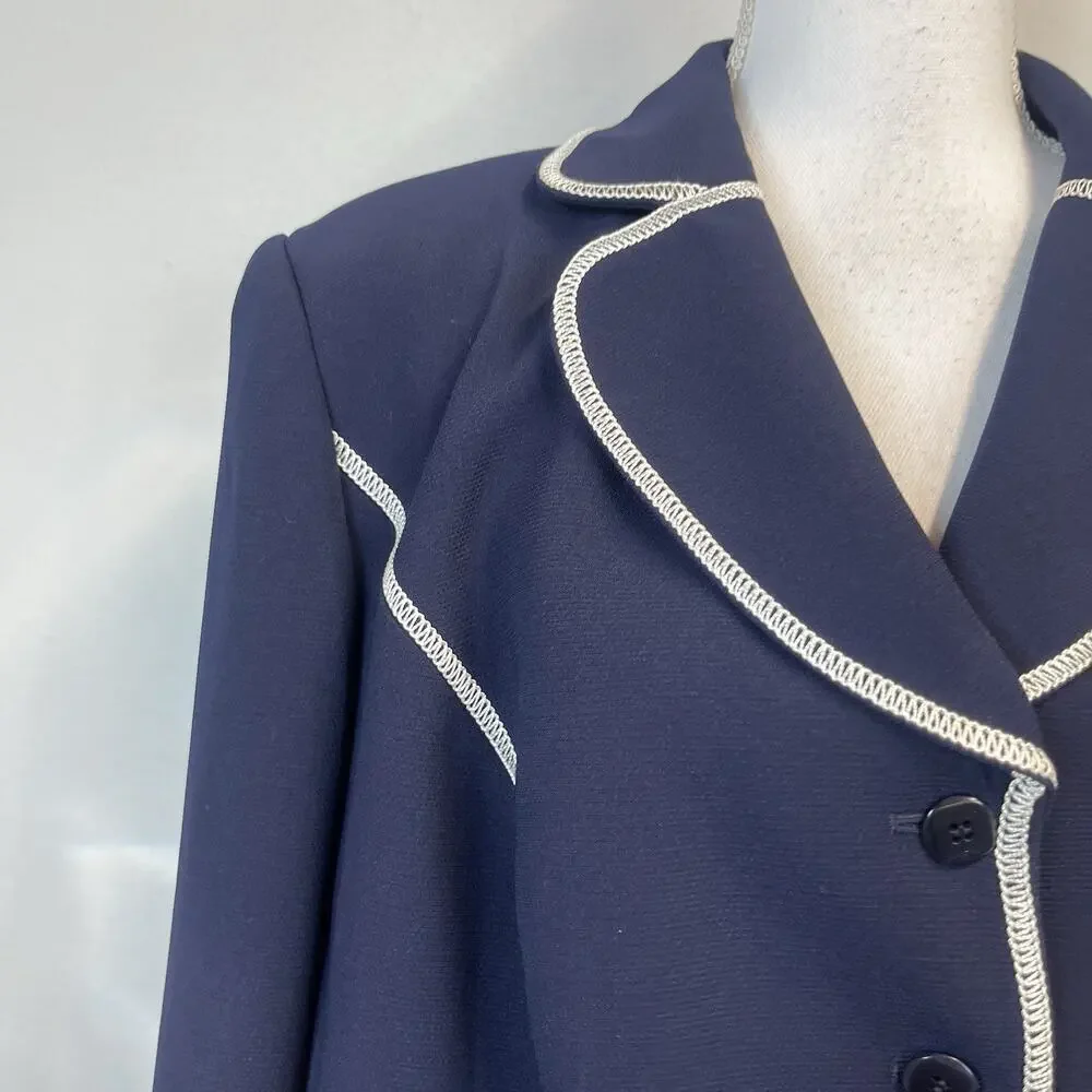 John Meyer Blazer Jacket Plus sz 16W Navy Blue Ivory Career Professional Wedding - Picture 4 of 9
